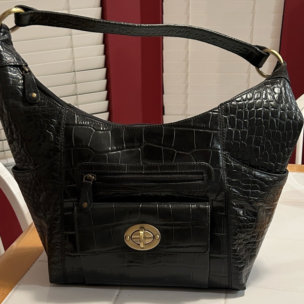 Michael Rome Croc Leather Handbag Black